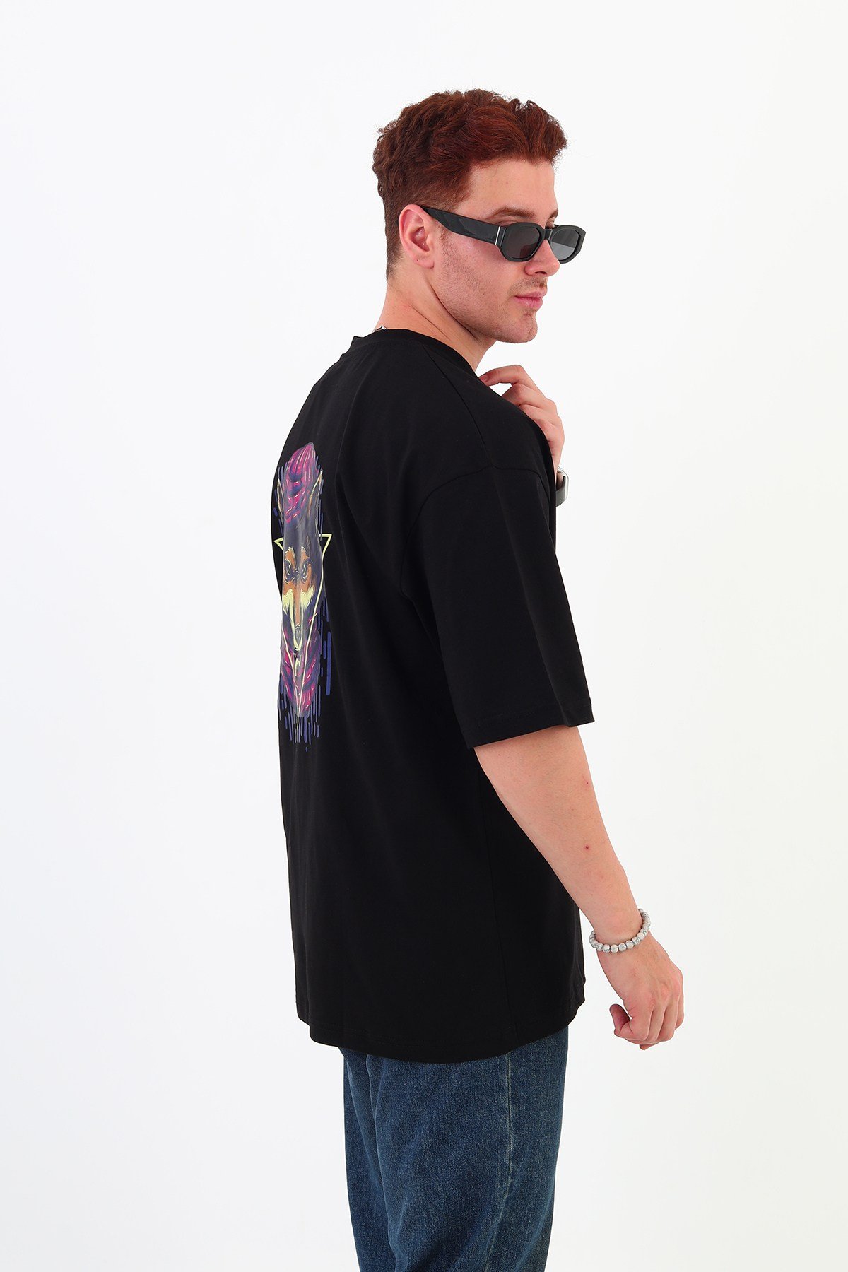 WOLF-Oversize Tişört | Sırt Baskılı – Minimal Göğüs Desenli Unisex Tshirt