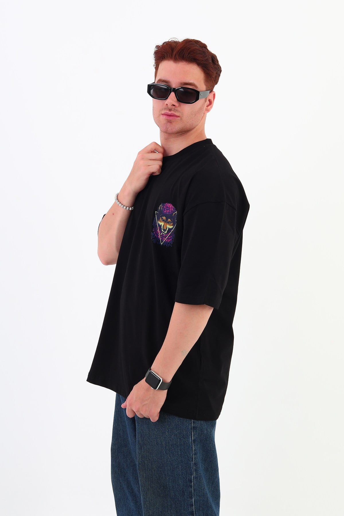 WOLF-Oversize Tişört | Sırt Baskılı – Minimal Göğüs Desenli Unisex Tshirt