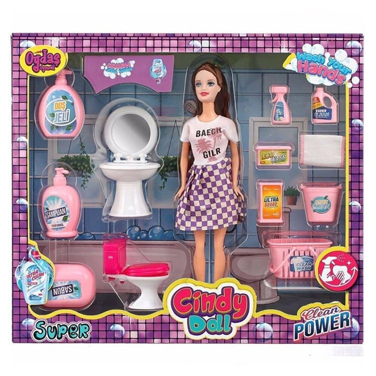 CINDY DOLL LAVABO VE TEMİZLİK SETLİ BEBEK