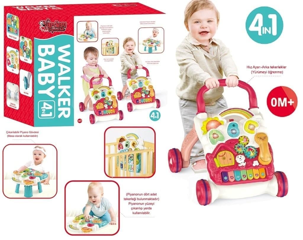 Vardem Piyanolu 4in1 Turkuaz Bebek Yürüteci (Pembe Renk)