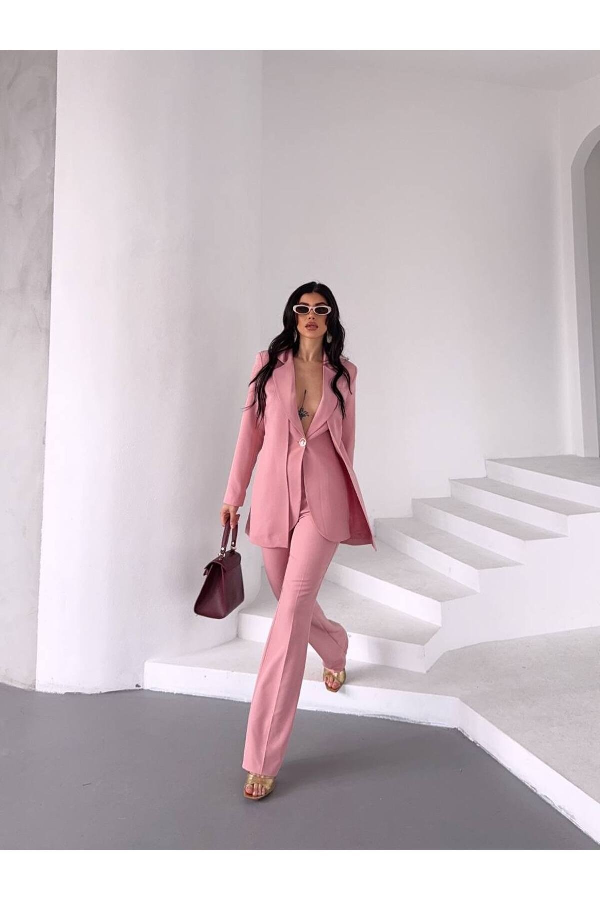 “Kadın İkili Takım - Blazer Ceket ve Yüksek Bel Pantolon İkili Takım”