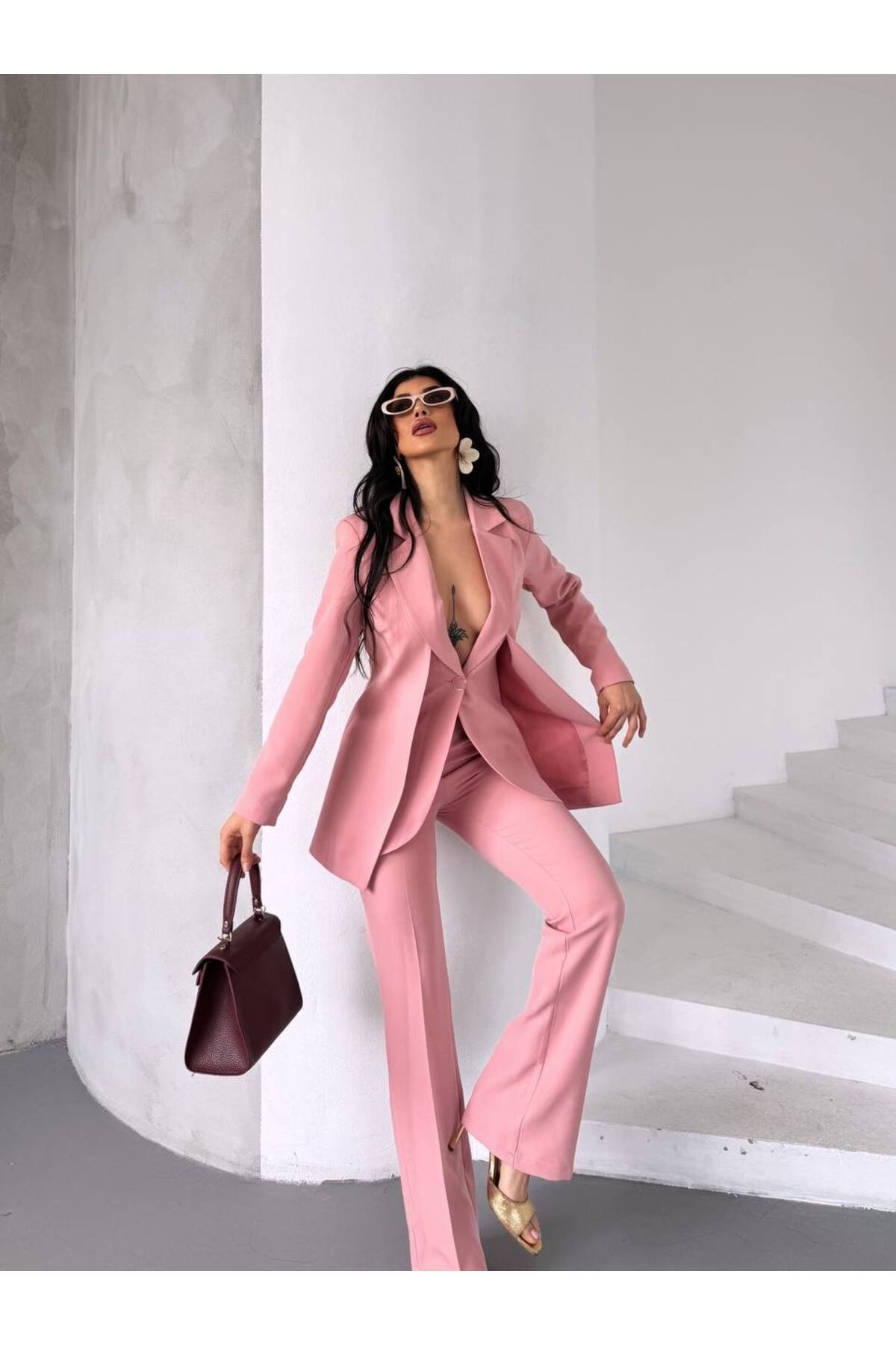 “Kadın İkili Takım - Blazer Ceket ve Yüksek Bel Pantolon İkili Takım”