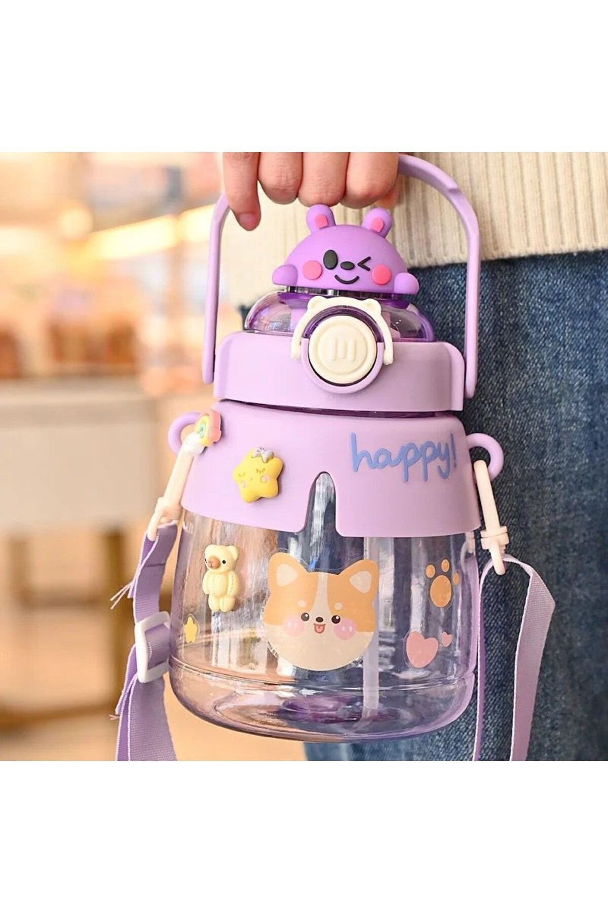 1200ml Çocuk Suluğu Hayvan Figürlü Su Matarası Bpa Içermez Okul Suluğu Taşıma Kayışlı 3d Stickerlı