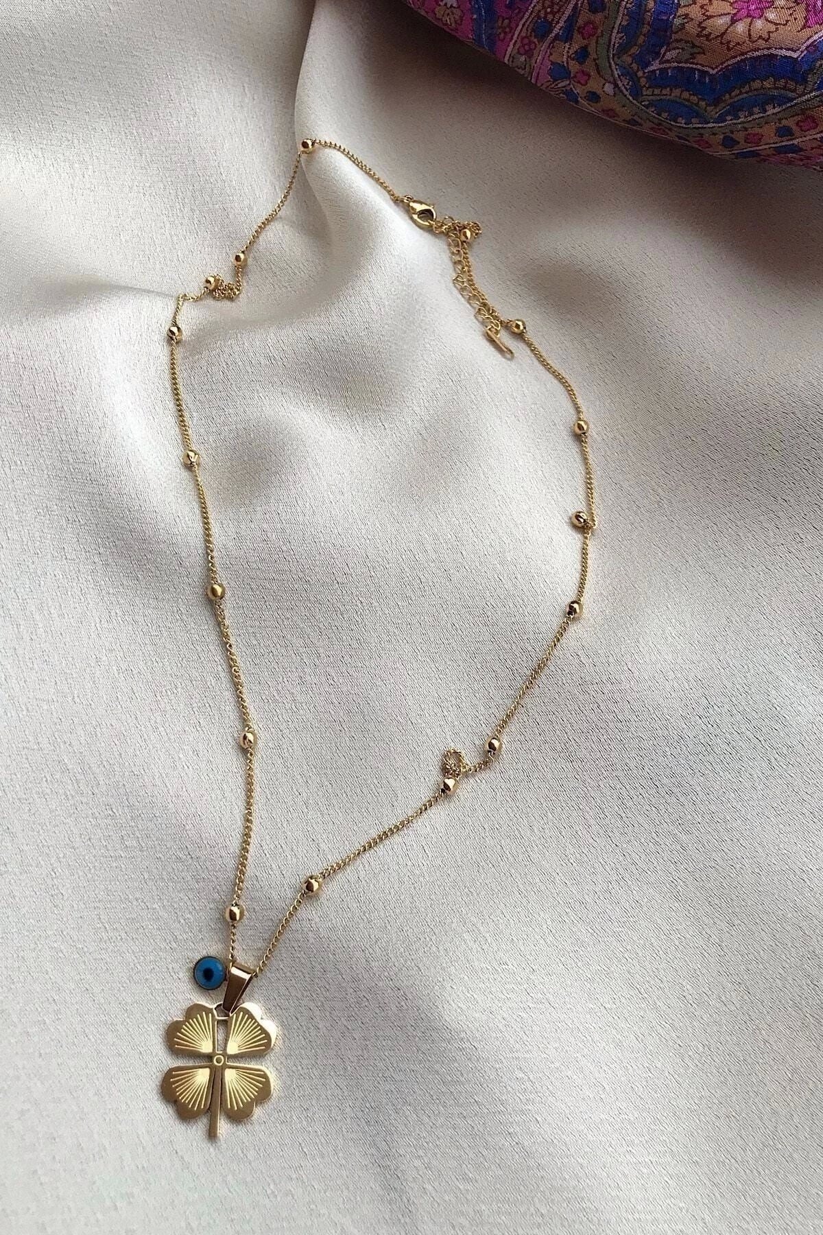 4 Yapraklı Yonca Uzun Arpa 316l Çelik Zincir (50 Cm)