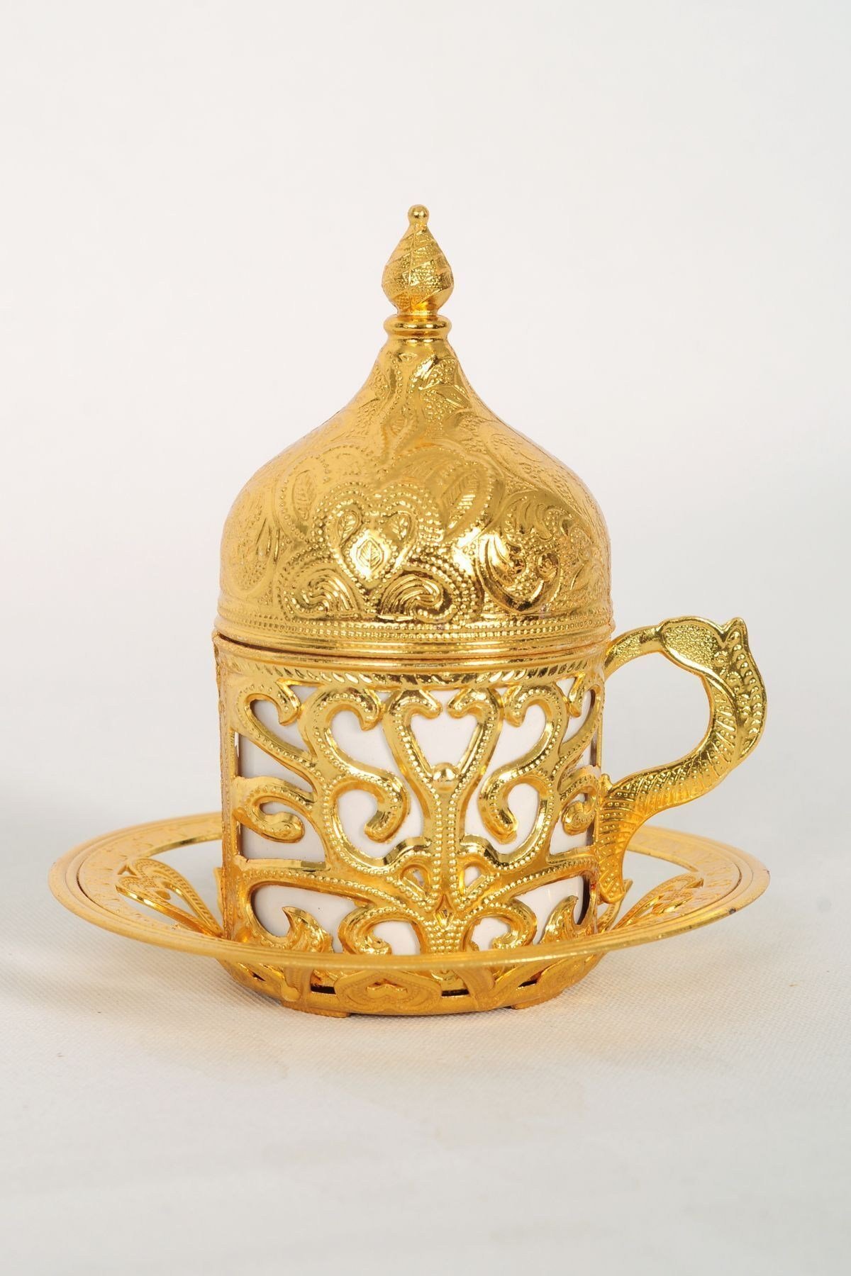 6 Kişilik Fincan Takımı Tepsi Lokumluk Gold Renk Şekerlik Tepsi Komple Set