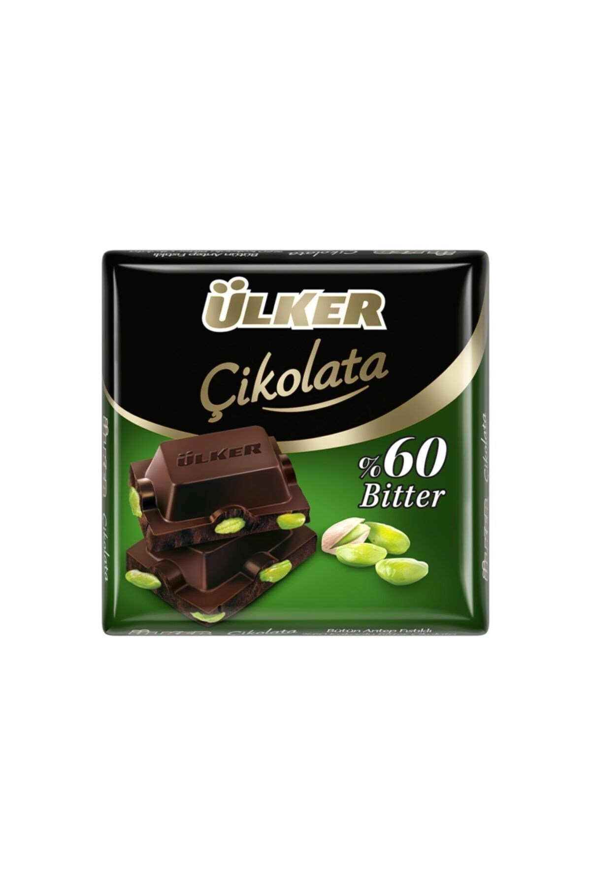 %60 Bitter Antep Fıstıklı Kare Çikolata - 65 gram - 6 Adet