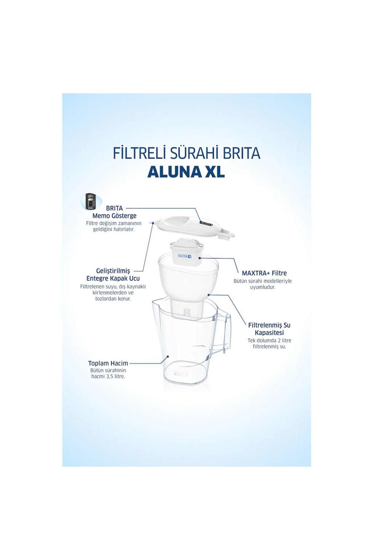 Aluna Xl Maxtra Filtreli Su Arıtmalı 3.5 Lt. Akıllı Beyaz Sürahi