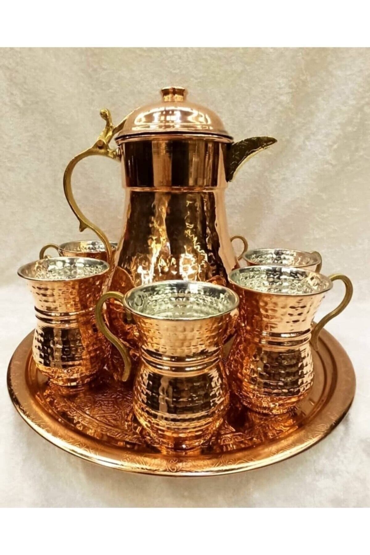 Bakır 6 Adet 2 No Ayran Bardagı + Sürahi + Tepsi