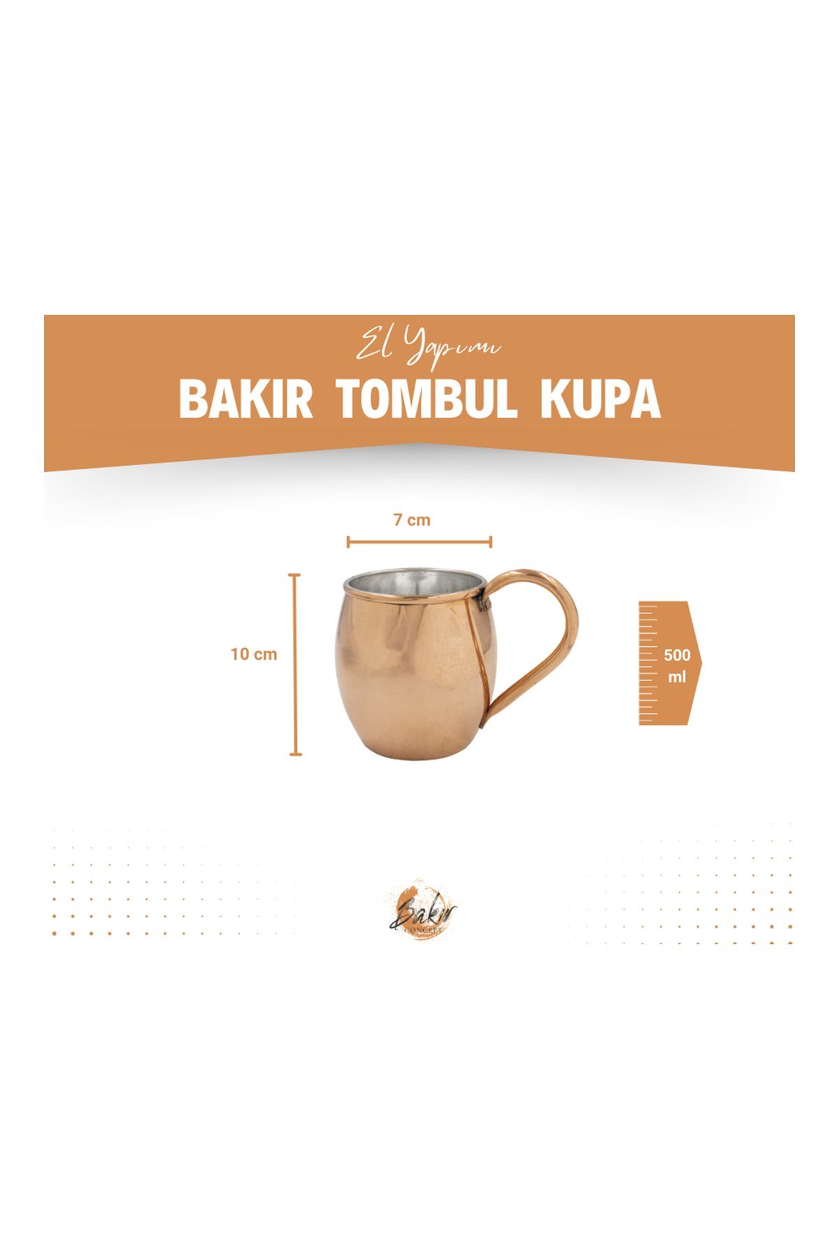 Bakır Kupa Bardak Tombul Model (2'Lİ) Bakır Renk