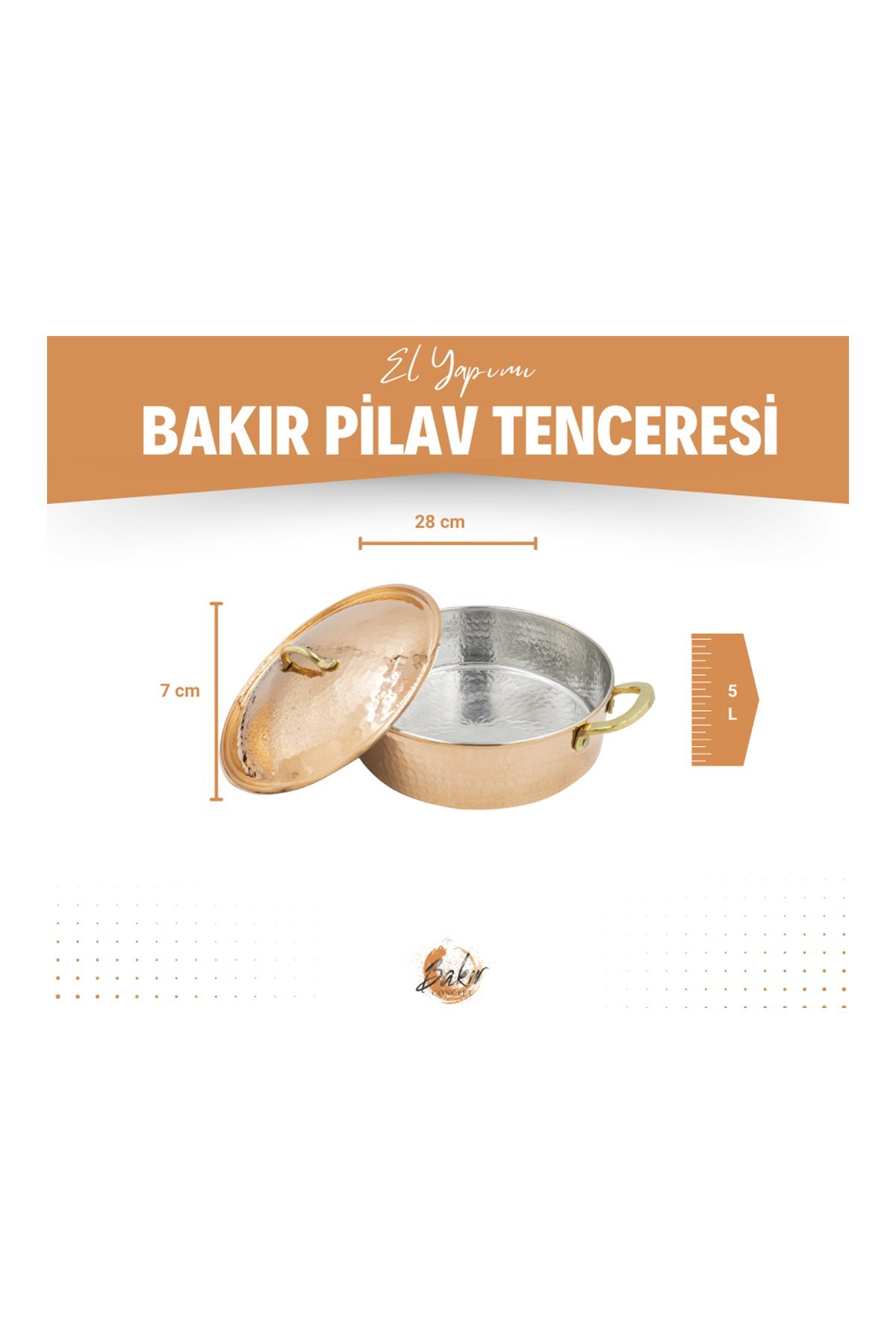 Bakır Pilav Tenceresi 28 Cm Bakır Renk