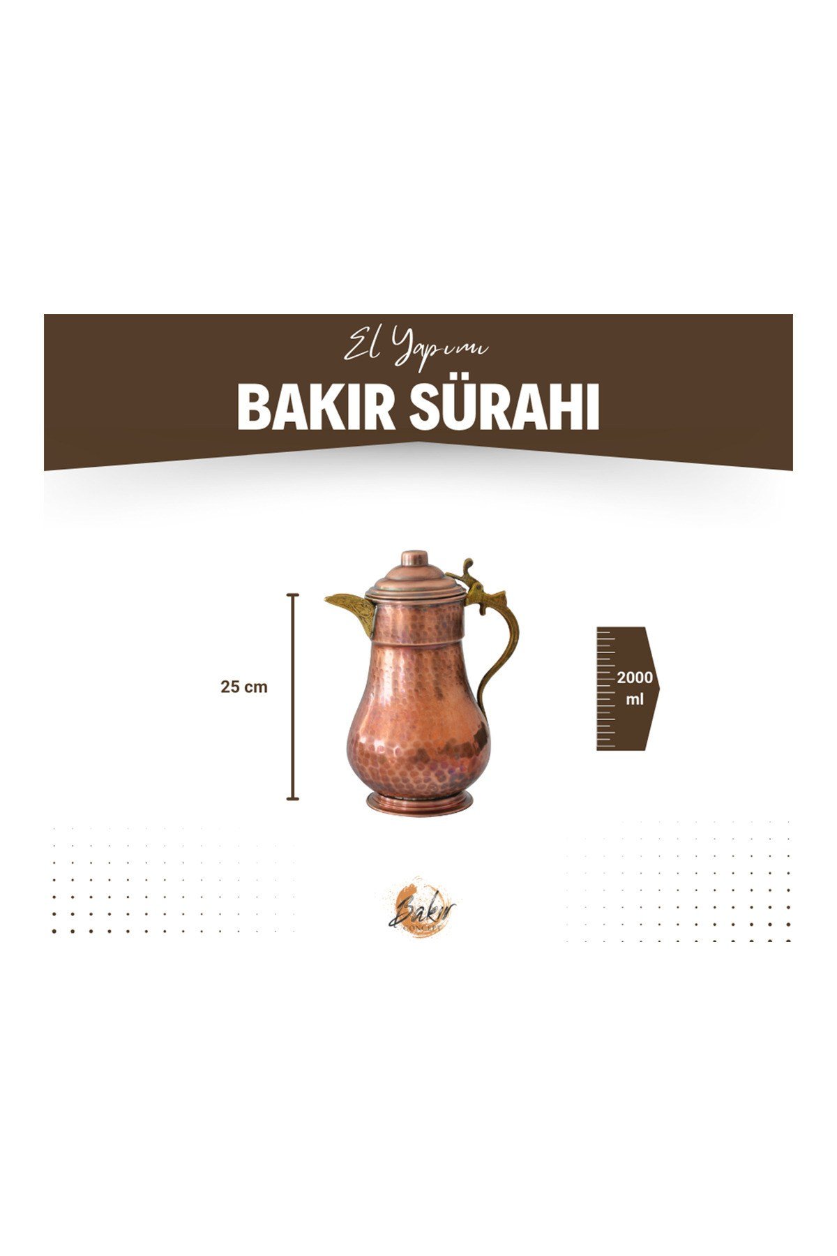 Bakır Sürahi Kapaklı Model Bakır Renk