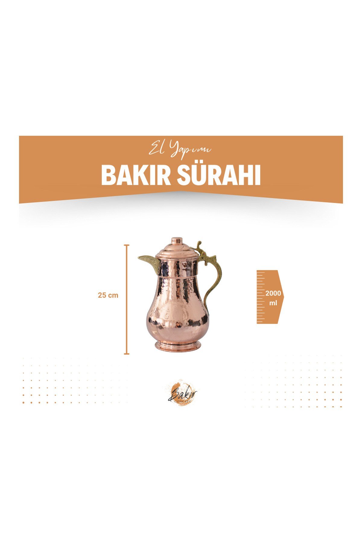 Bakır Sürahi Kapaklı Model Bakır Renk