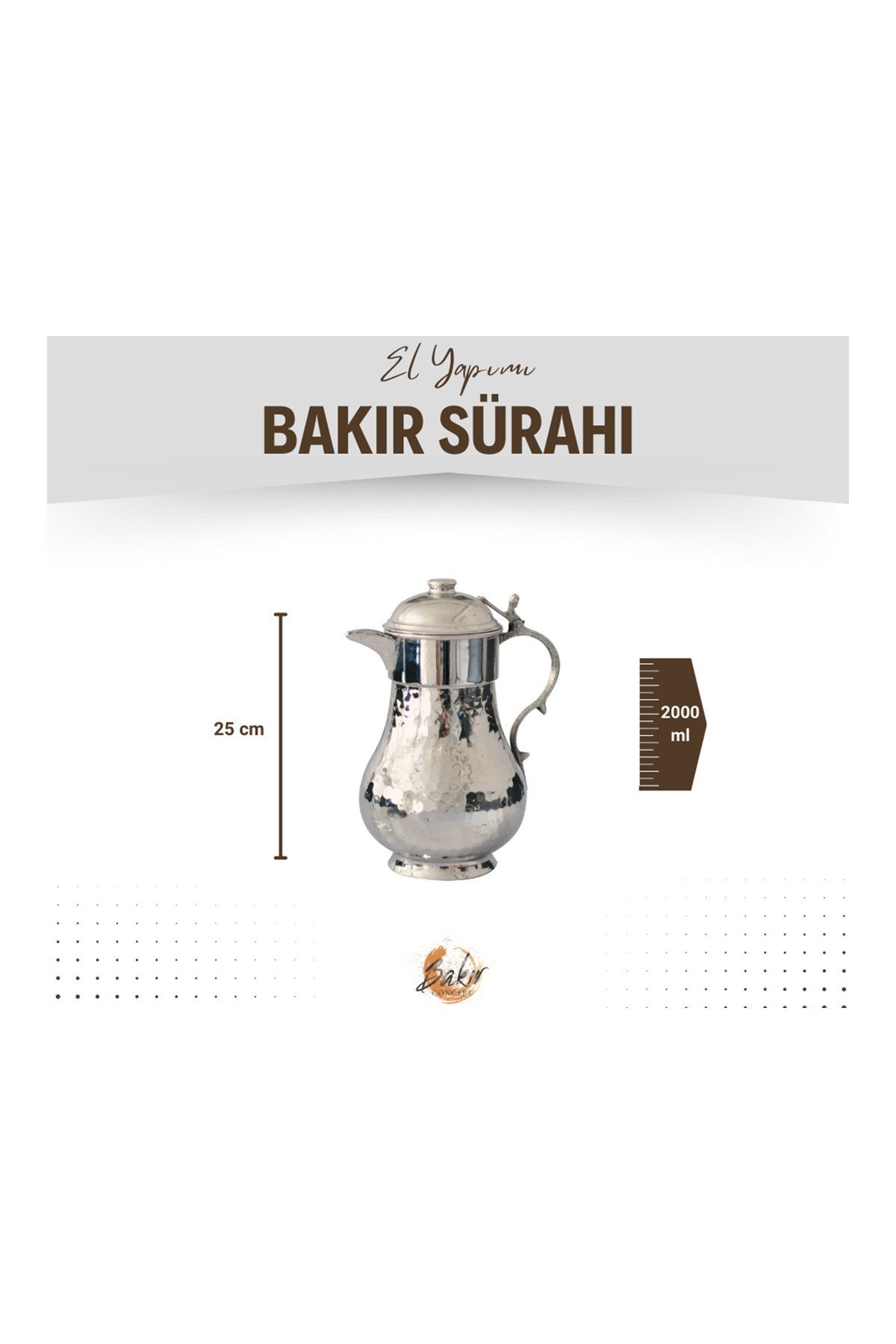 Bakır Sürahi Kapaklı Model Gümüş Renk