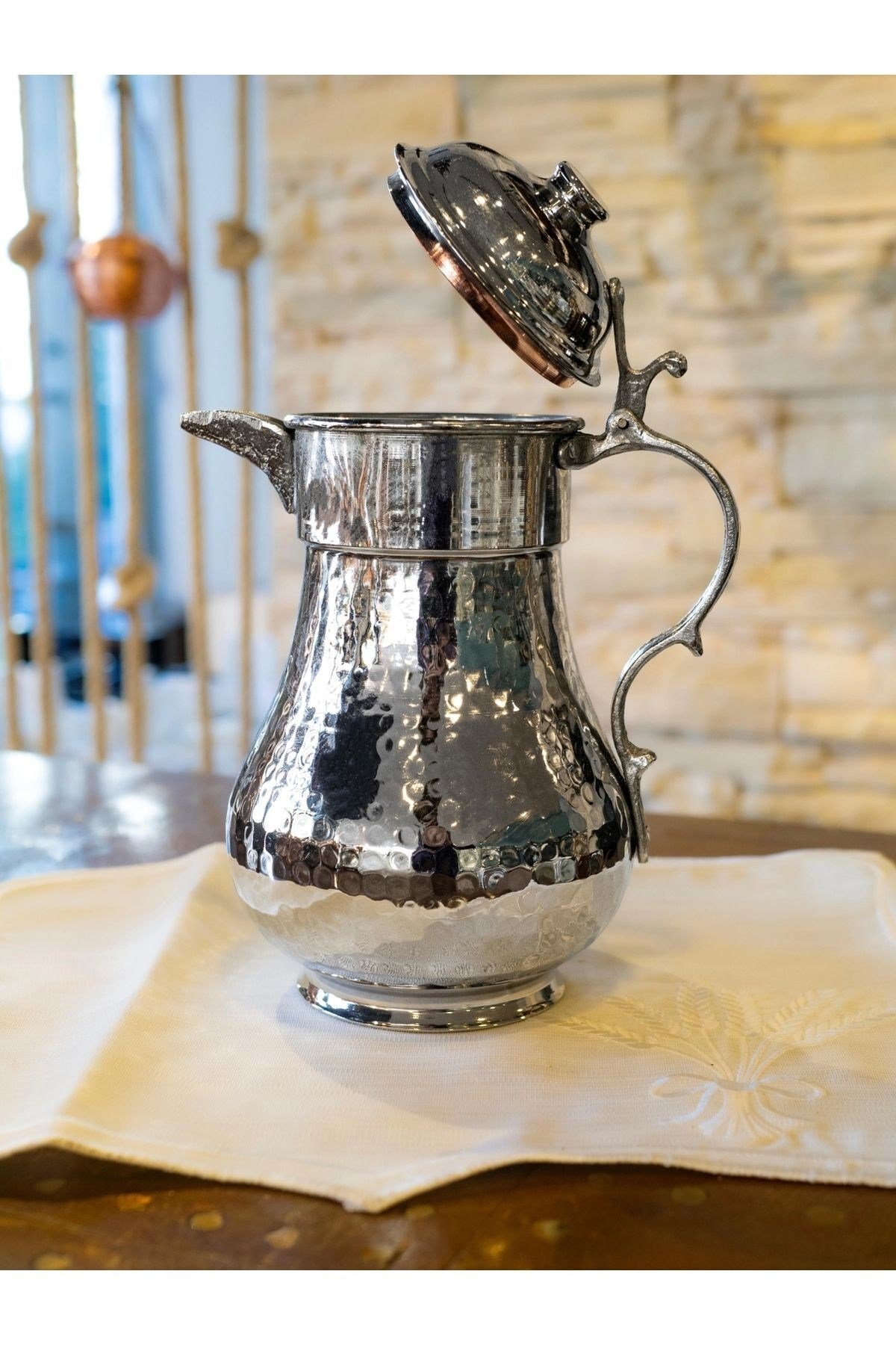 Bakır Sürahi Kapaklı Model Gümüş Renk