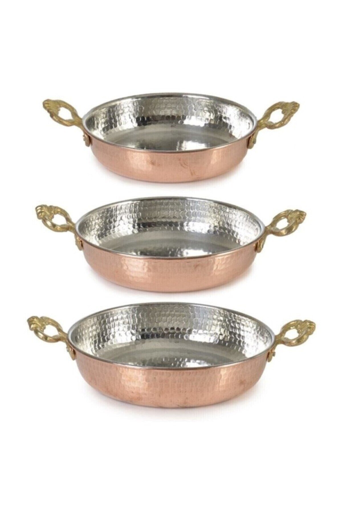 Batcaz- 3'lü Set Bakır Sahan Omlet,kuymak ,yumurta Tavası (14CM-16CM-18CM)