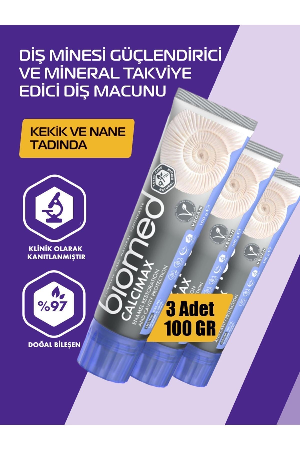 Calcimax Kalsiyum Içerikli Diş Minesi Onarımı Diş Macunu ( Doğal Bitkisel Vegan Florürsüz ) 3 Adet