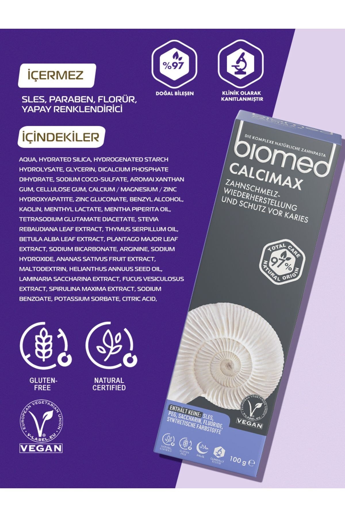 Calcimax Kalsiyum Içerikli Diş Minesi Onarımı Diş Macunu ( Doğal Bitkisel Vegan Florürsüz ) 3 Adet
