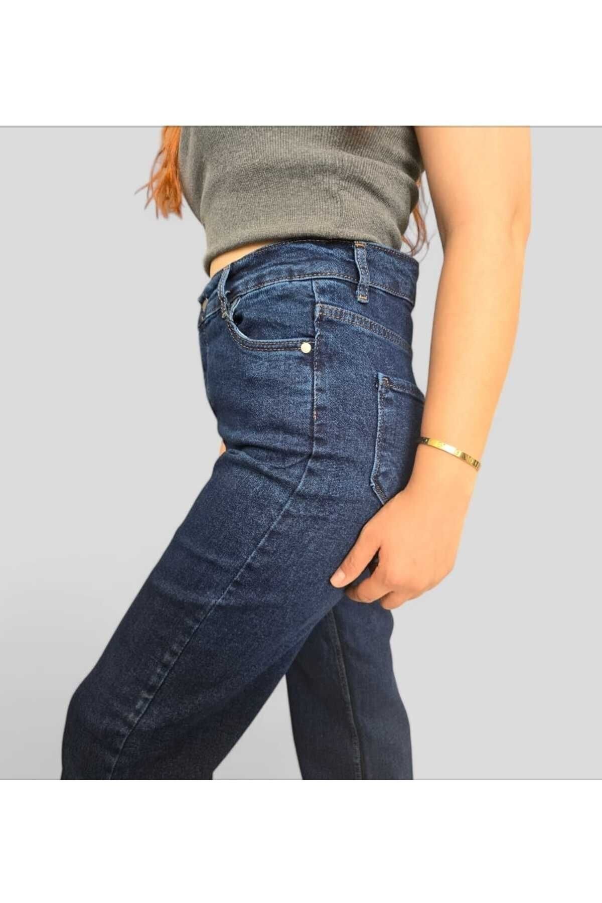 Christian 90's Orta Mavi Likralı Palazzo Salaş Paça Süper Yüksek Bel Jean Pantolon