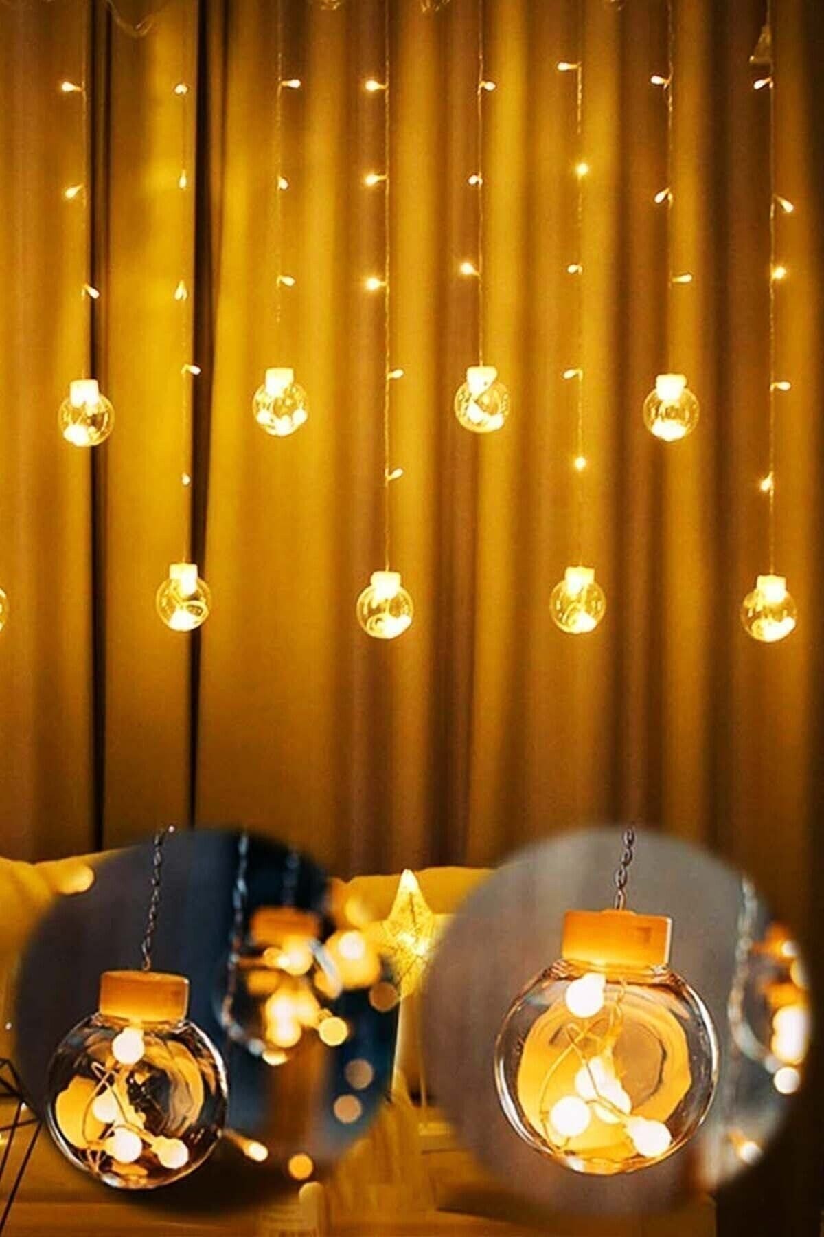 Dekoratif Led Işıklı Top Perde Led Animasyonlu Küre Toplu Ampul Perde Led Fişli 3 Mt