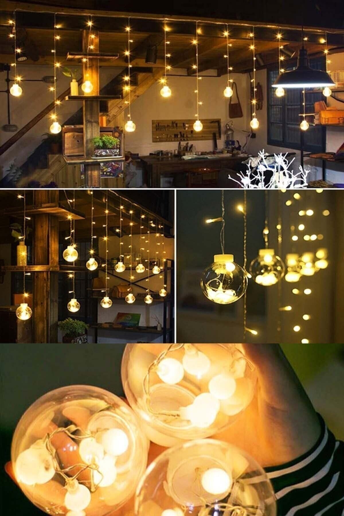 Dekoratif Led Işıklı Top Perde Led Animasyonlu Küre Toplu Ampul Perde Led Fişli 3 Mt