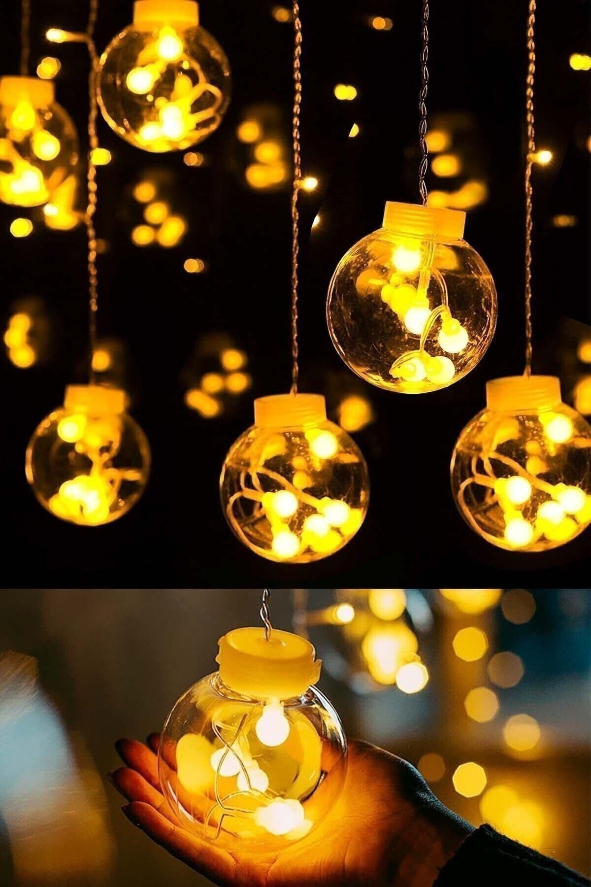 Dekoratif Led Işıklı Top Perde Led Animasyonlu Küre Toplu Ampul Perde Led Fişli 3 Mt