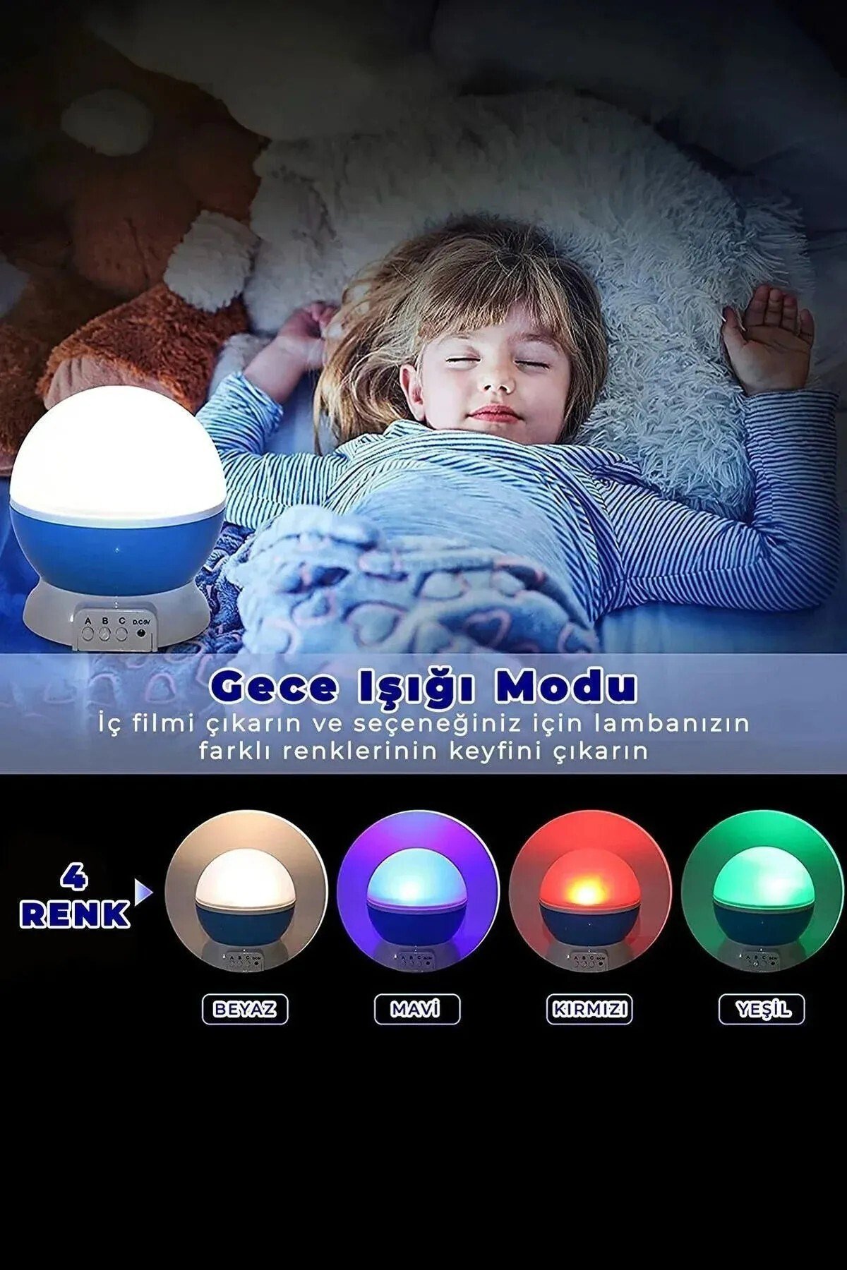 Dönen Renkli Star Master Yıldızlı Gökyüzü Projeksiyon Gece Lambası Masa Lambası