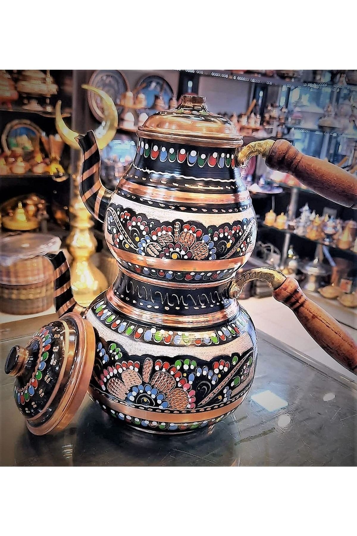 Erzincan Işlemeli Bakır Çaydanlık Seti 6 Kişilik Çaydanlık Demlik Çeyiz, Nişan, Düğün El Yapımı