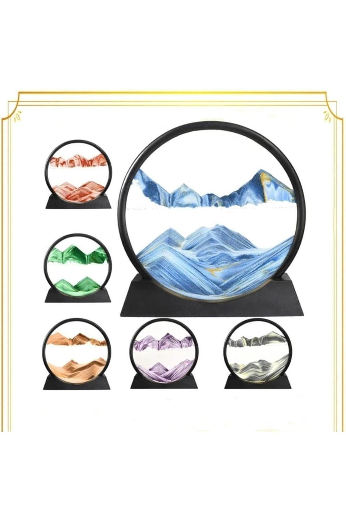 Hareketli Kum Sanat Yuvarlak Cam 3d Kum Saati Derin Deniz Kum Manzarası-mavi Glrshop