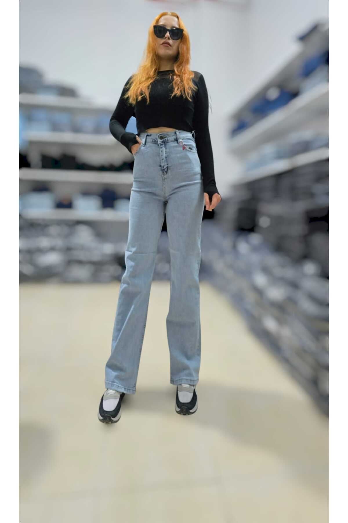 Julia 90's Süper Yüksek Bel Likralı Açık Mavi Kar Yıkama Palazzo Jean ( Satıcıya Sorarak Alınız )