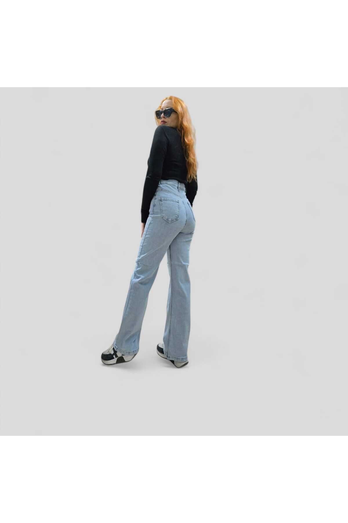 Julia 90's Süper Yüksek Bel Likralı Açık Mavi Kar Yıkama Palazzo Jean ( Satıcıya Sorarak Alınız )