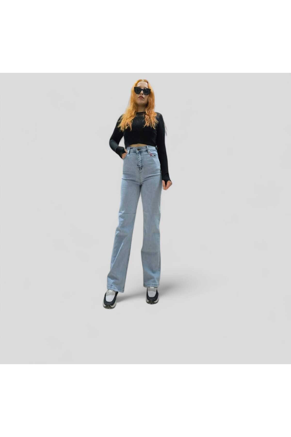 Julia 90's Süper Yüksek Bel Likralı Açık Mavi Kar Yıkama Palazzo Jean ( Satıcıya Sorarak Alınız )