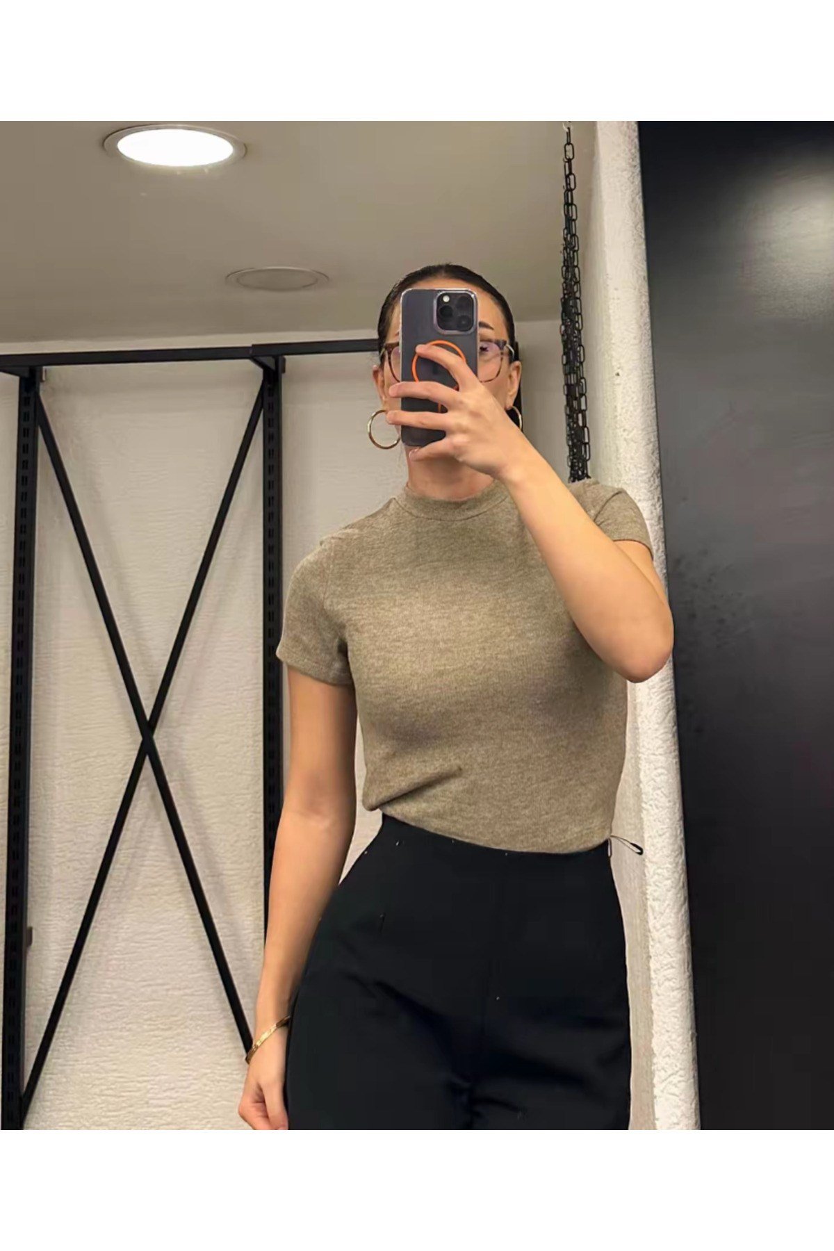 Kadın Basic Kısa Kollu Bisiklet Yaka Crop Tişört