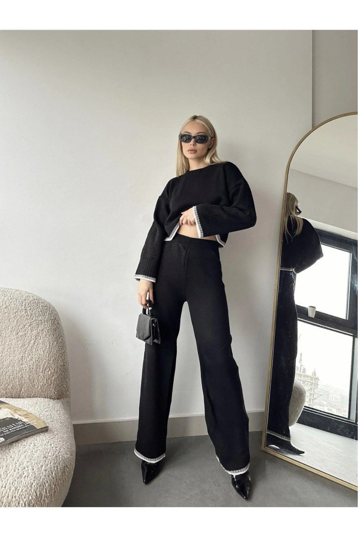 Kadın Oversize Triko Takım – Geniş Paça ve Rahat Kalıp