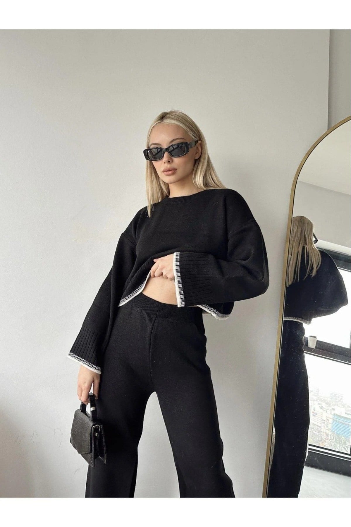 Kadın Oversize Triko Takım – Geniş Paça ve Rahat Kalıp