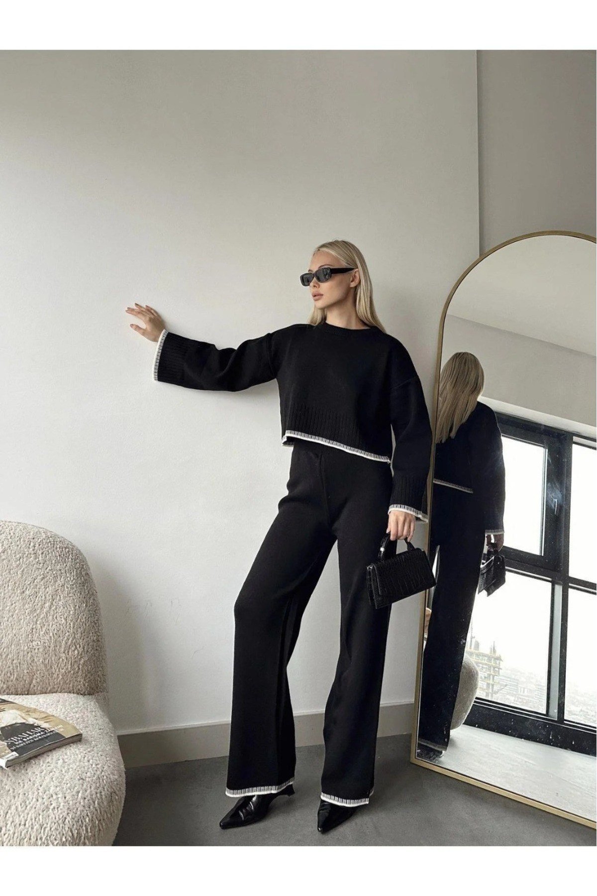 Kadın Oversize Triko Takım – Geniş Paça ve Rahat Kalıp