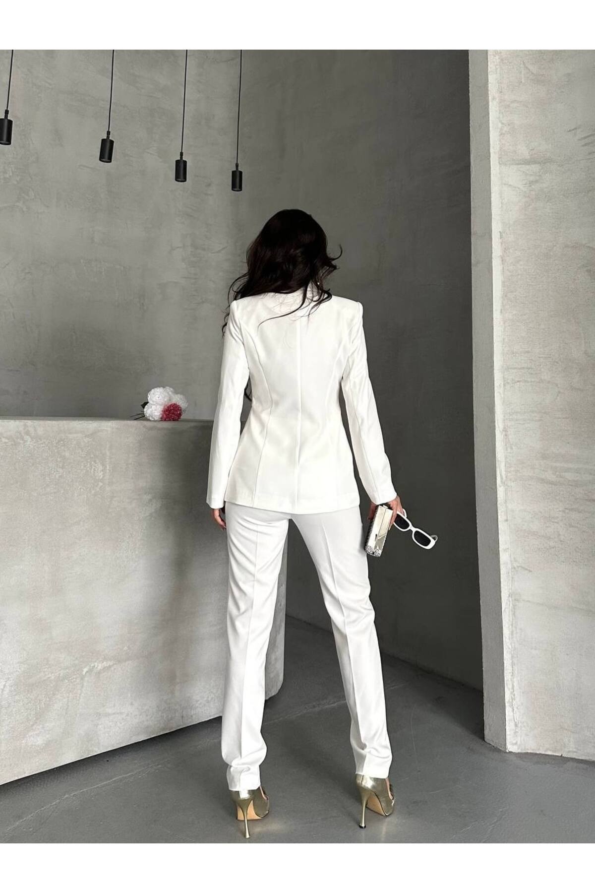 Kadın Pile Detaylı Blazer Ceket Ve Pantolon Takımı