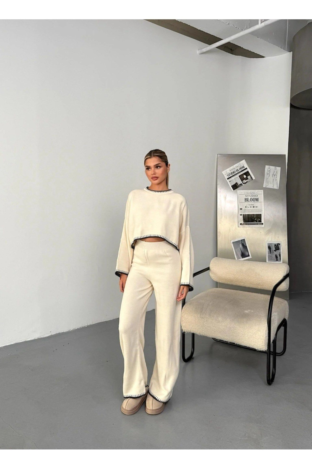 Kadın Triko İkili Takım – Oversize Sweat ve Geniş Paça Pantolon