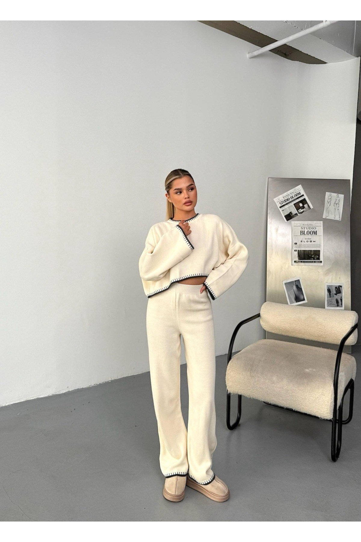 Kadın Triko İkili Takım – Oversize Sweat ve Geniş Paça Pantolon