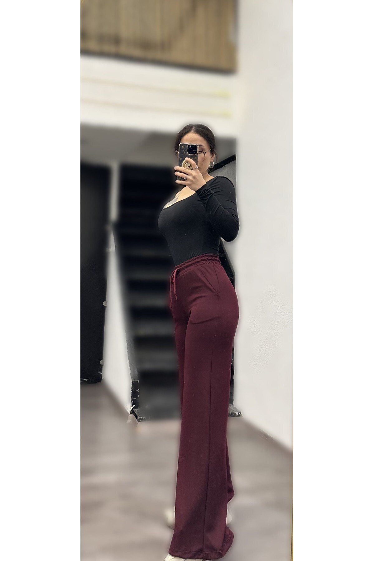 Kadın Yüksek Bel Bol Paça Rahat Kesim Günlük Pantolon