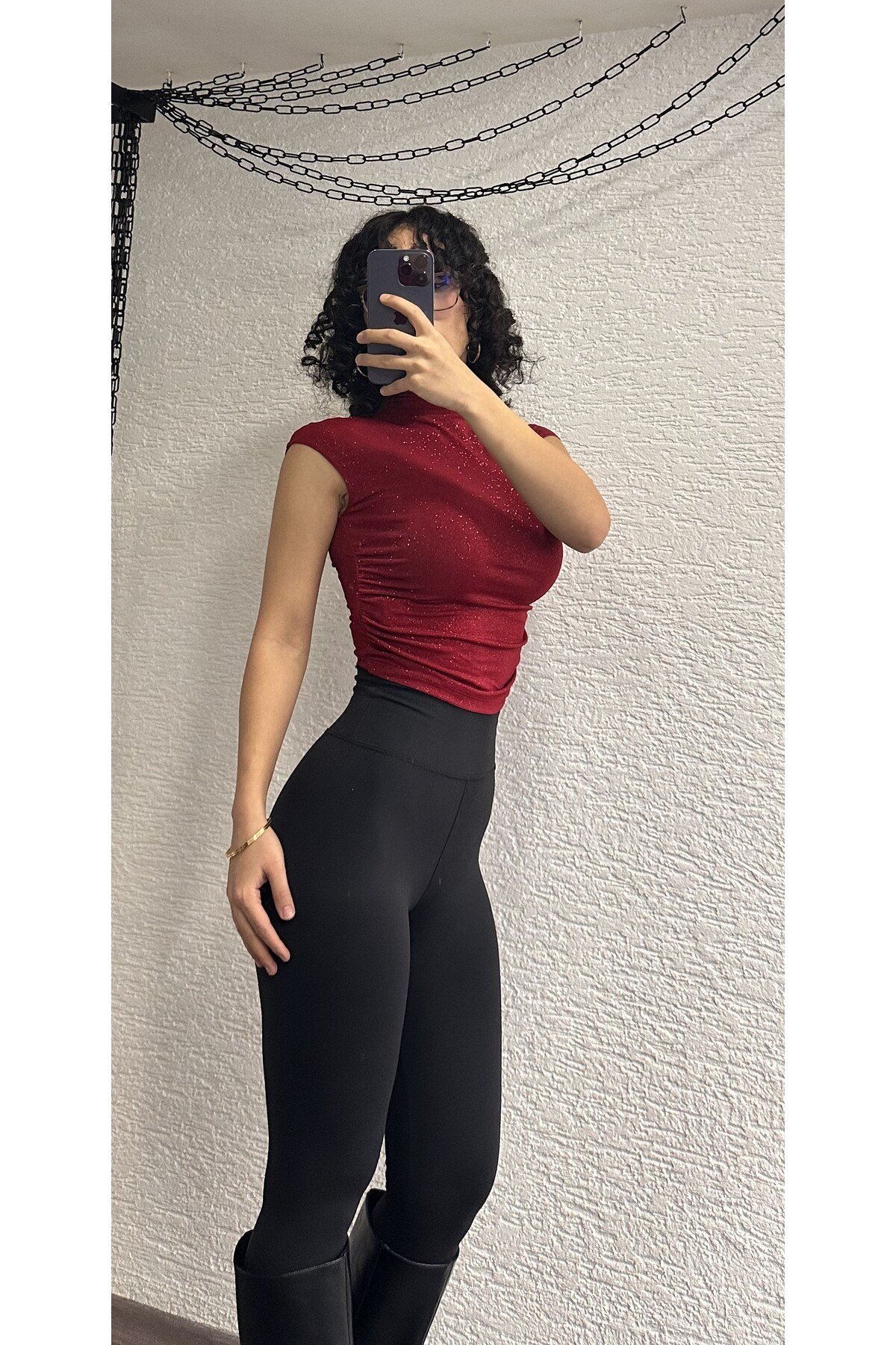 Kadın Yüksek Bel Toparlayıcı Spor Taytı Esnek Kumaş