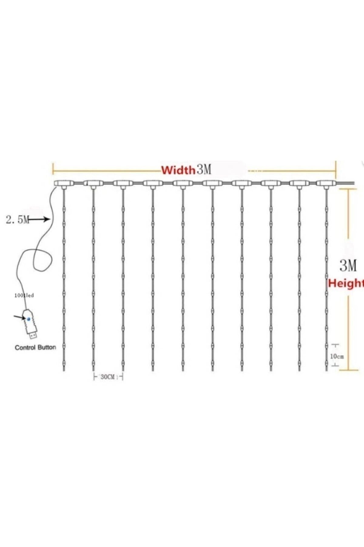 Kumandalı 8 Ayrı Moda Sahip 3mx3m 300 cm X 300 cm Perde Led