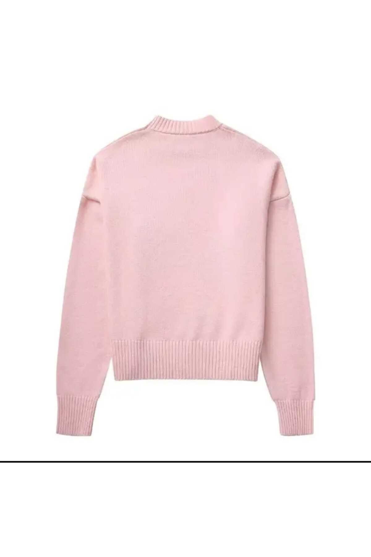 l pink2024 pembe Bisiklet Yaka Oversize Triko Kazak