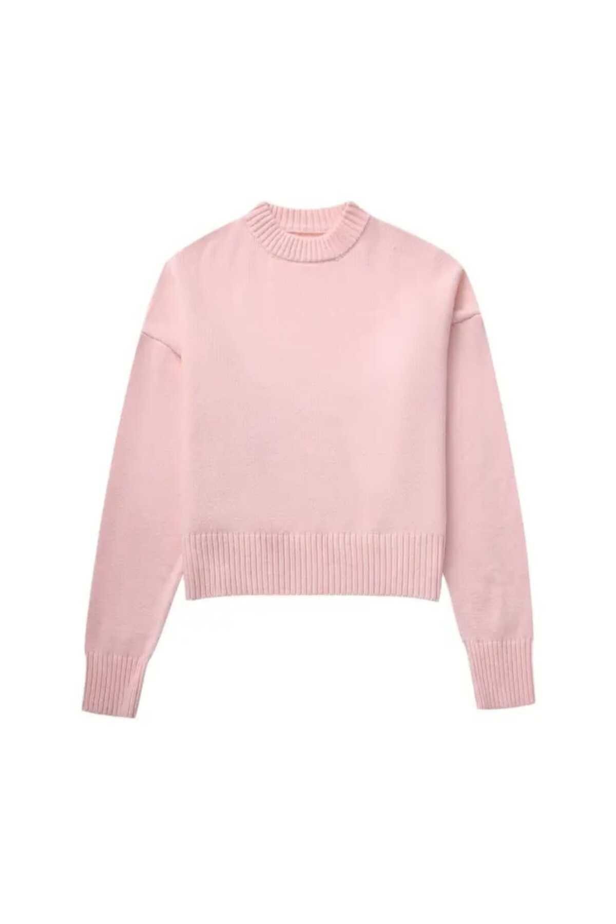 l pink2024 pembe Bisiklet Yaka Oversize Triko Kazak