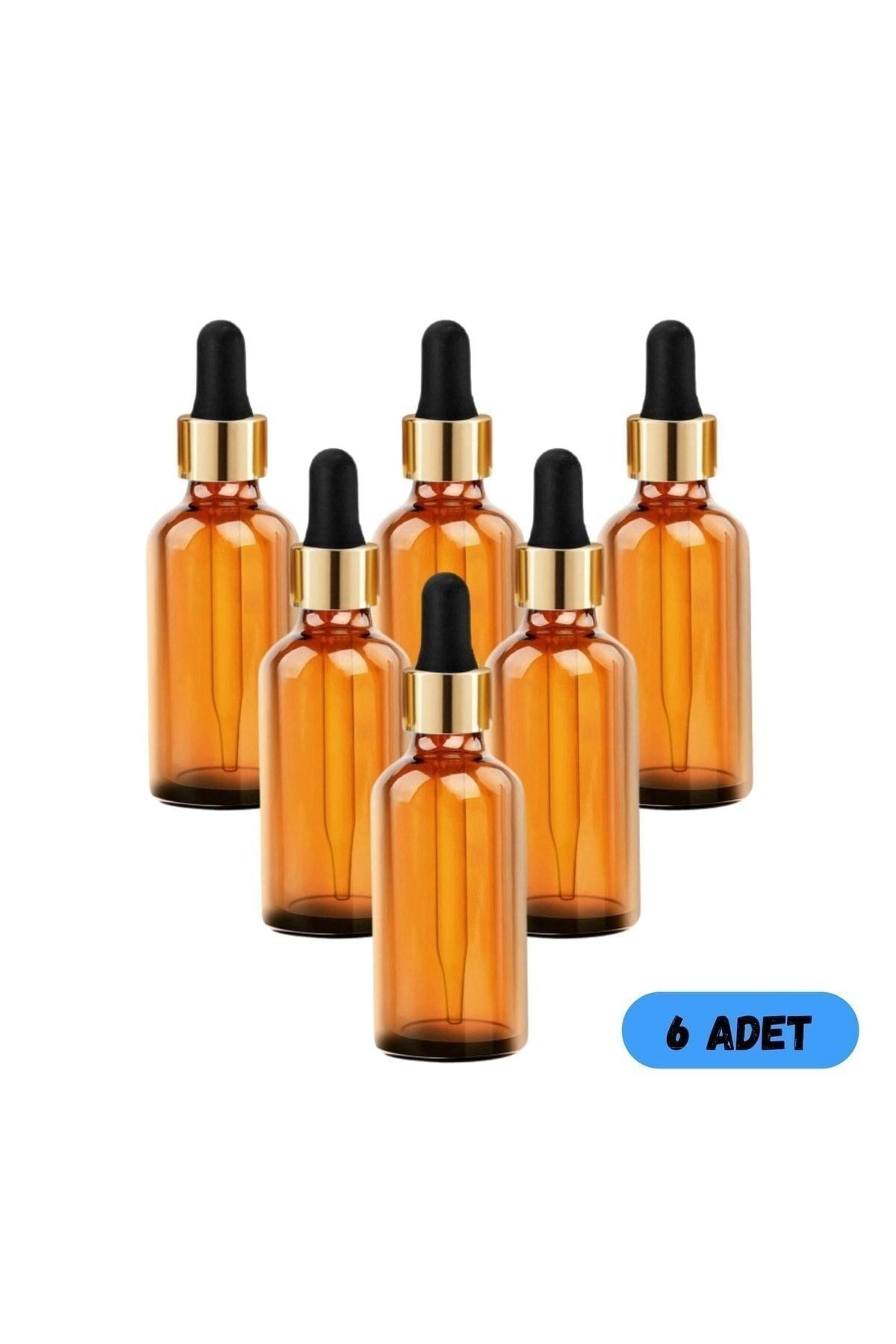 Makrobay - 50 Cc Cam Damlalıklı Amber Şişe [50 Cc=50ml X 6 Adet] / Ecza Şişesi / Dropper Şişe