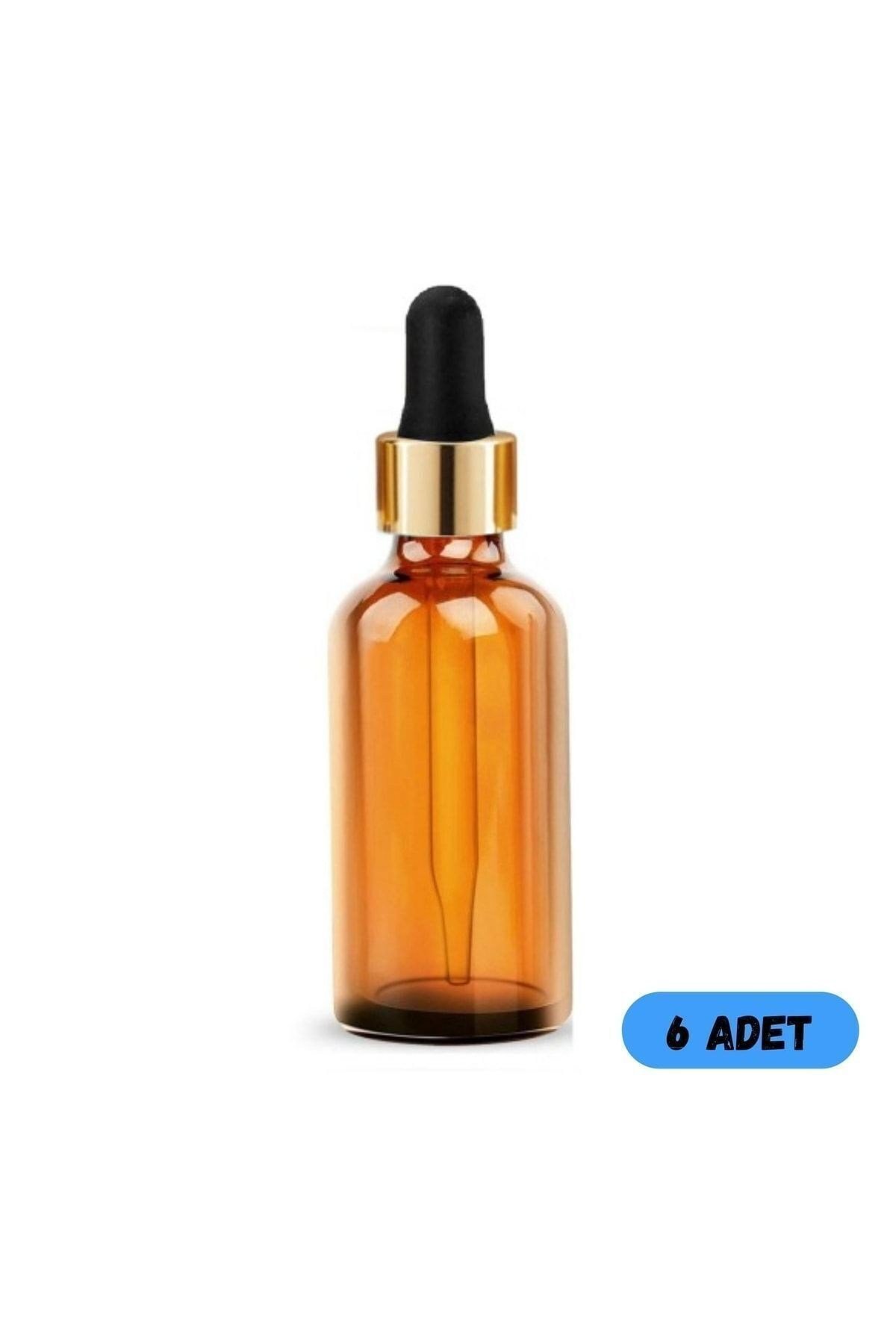 Makrobay - 50 Cc Cam Damlalıklı Amber Şişe [50 Cc=50ml X 6 Adet] / Ecza Şişesi / Dropper Şişe