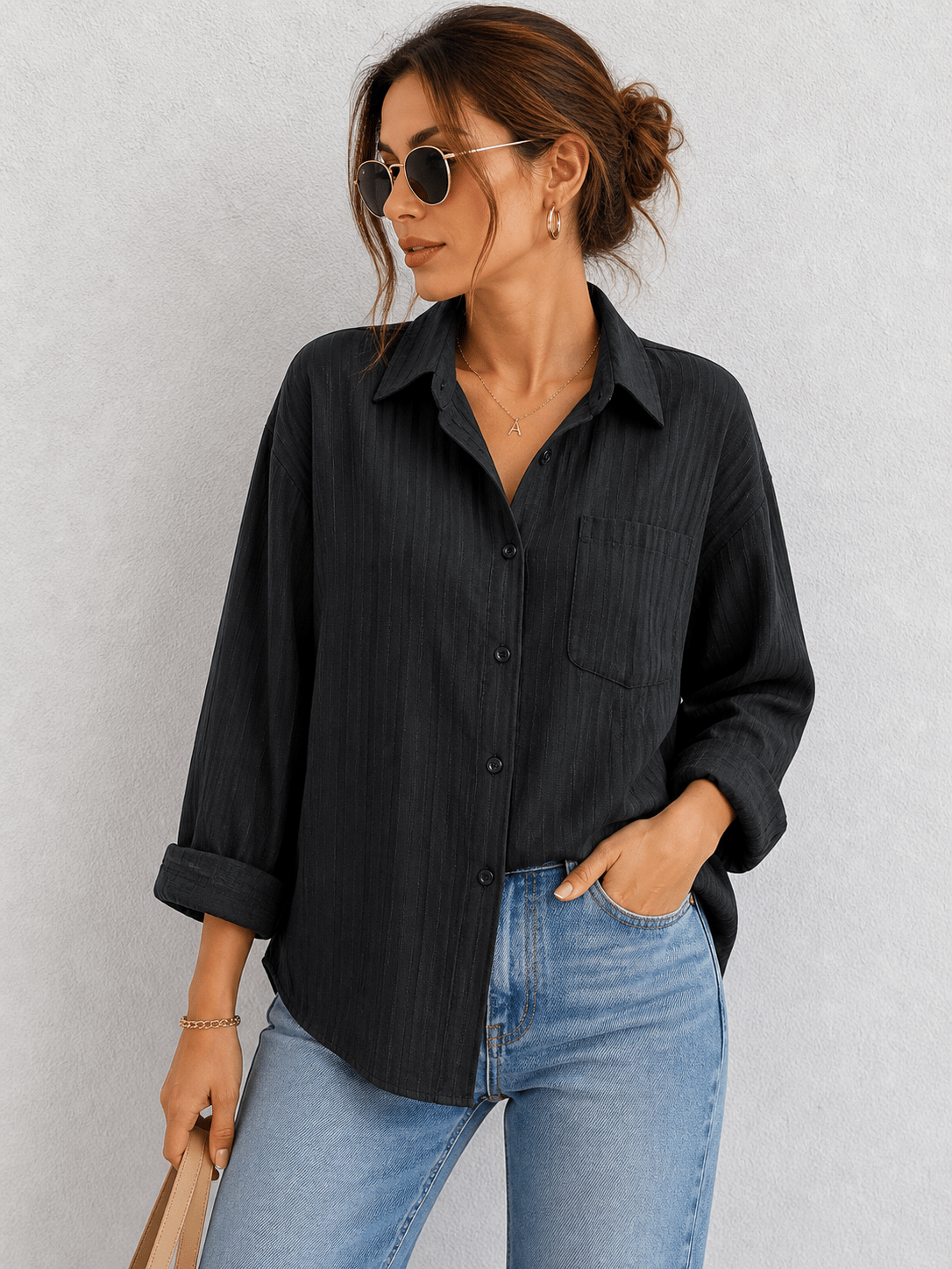 Oversize Çizgili Dokulu Gömlek – Rahat Kalıp Günlük Şıklık