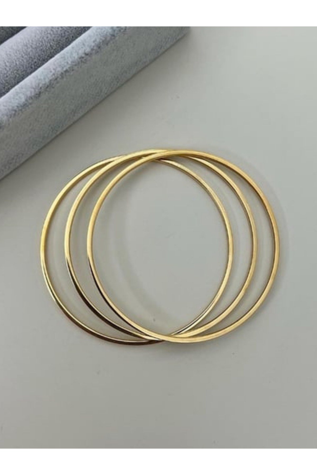 Paslanmaz Çelik Üzeri 14 Ayar altın kaplama 3'lü Kibrit Çöpü Ajda Bilezik 65mm-60mm