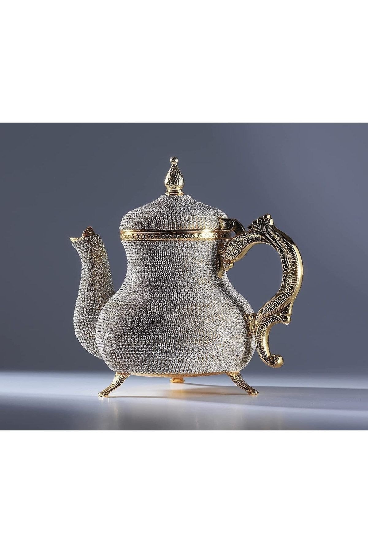 Taş Işlemeli Lüx Demlik Kristal Taşlı Bakır Demlik Çaydanlık 1500 Ml Gold - Gümüş - Renkli