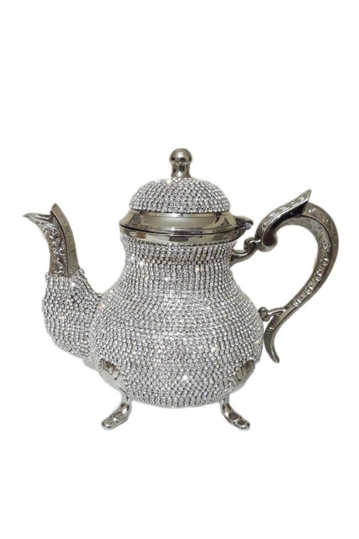 Taş Işlemeli Lüx Demlik Kristal Taşlı Bakır Demlik Çaydanlık 1500 Ml Gold - Gümüş - Renkli