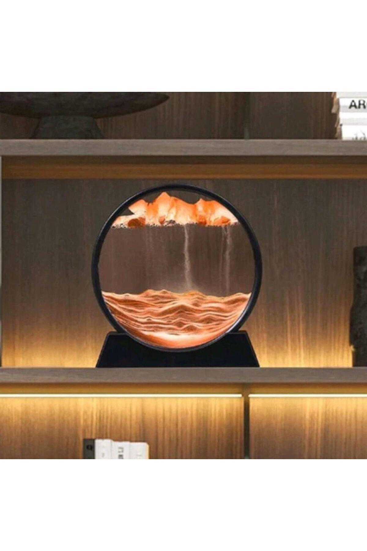 Turuncu Dekoratif Yuvarlak Kum Saati Hediyelik 3d Hareketli Kum Saati Derin Si?yah Çerçeve